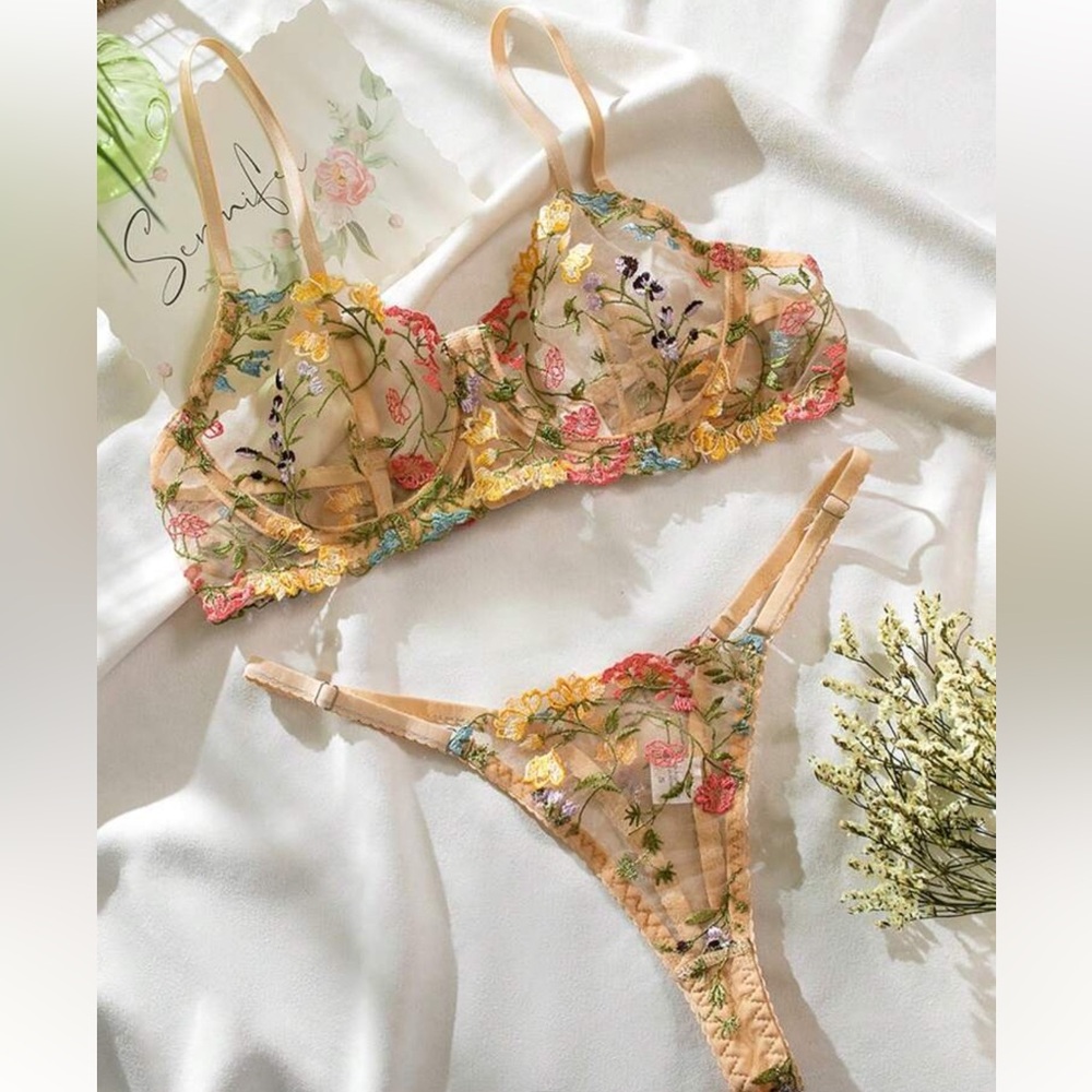 Floral Embroidered Intimates Set